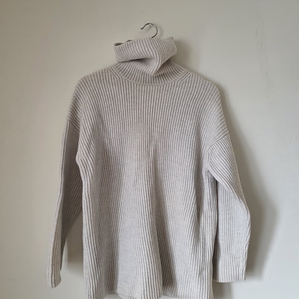 Aritzia Ribbed Beige Turtleneck Sweater